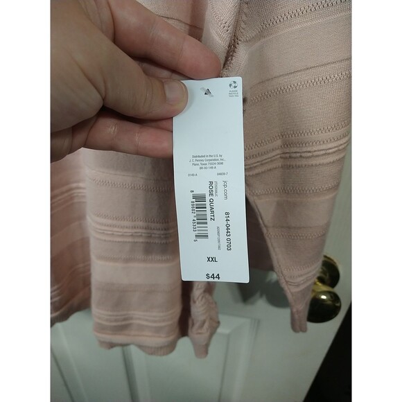 Liz Claiborne Woman XXL Sweater Rose Quartz Textured Striped Runched Side 3/4... - Picture 7 of 12